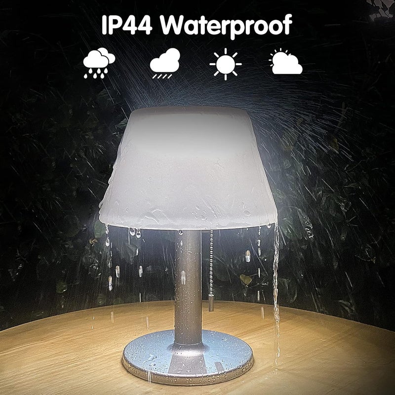 shumi Solar Table Lamp Outdoor Indoor - 3 Lighting Modes, Eye-Caring LED Waterproof Cordless Solar Desk Lamp with Pull Chain for Outside Patio Garden Bedroom Living Room(White Modern Decor) - Image 4